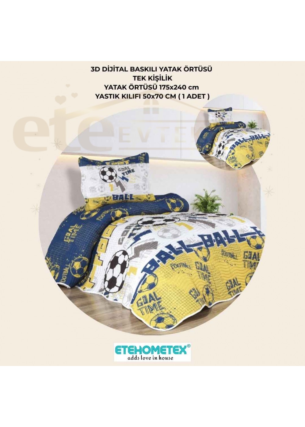 ETEHOMETEX TEK KİŞİLİK 3D DİJİTAL BASKILI YATAK ÖRTÜSÜ FENERBAHÇE 8696474232035